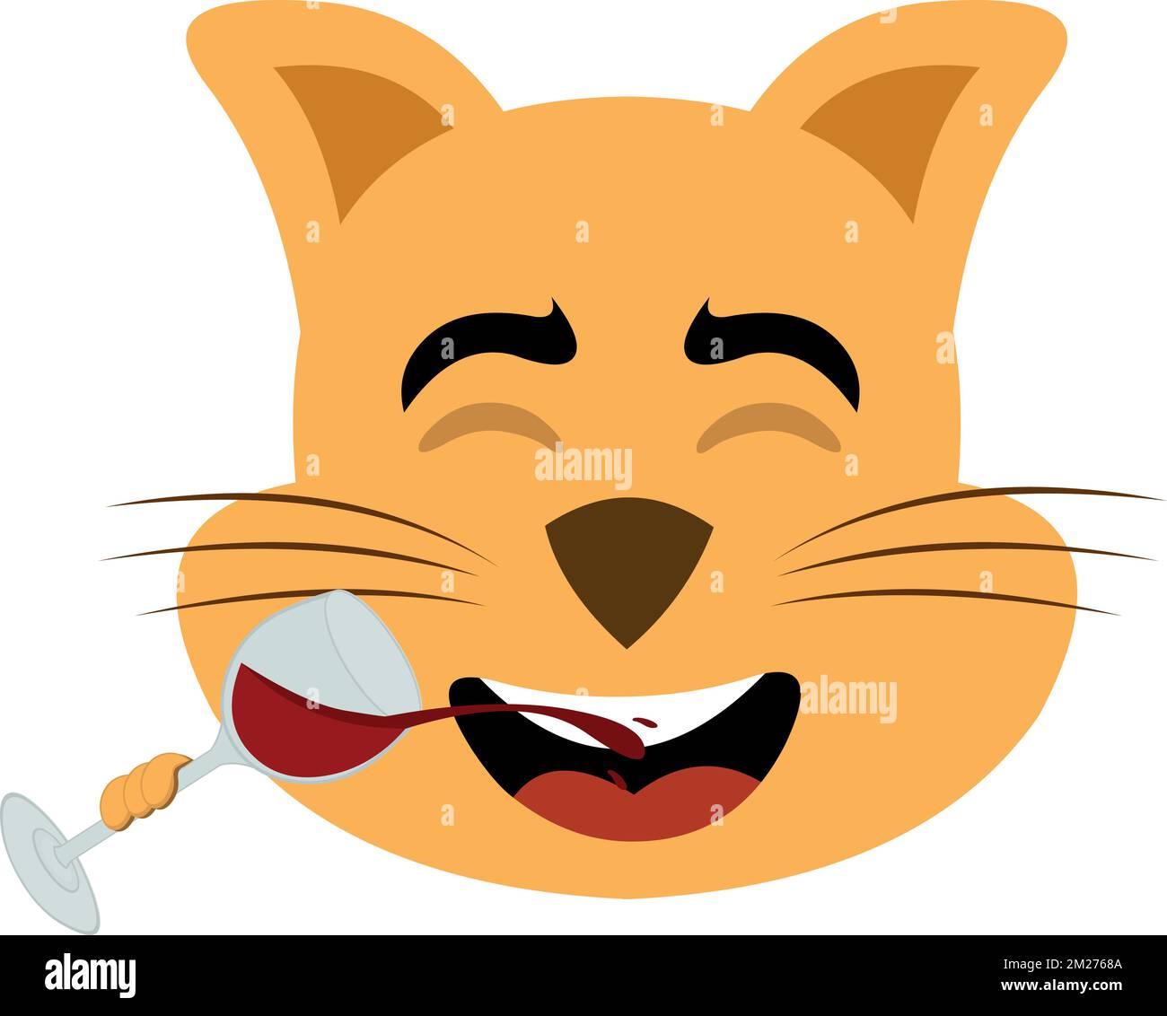 vector illustration of the face of a cartoon cat drinking a glass of wine Stock Vector