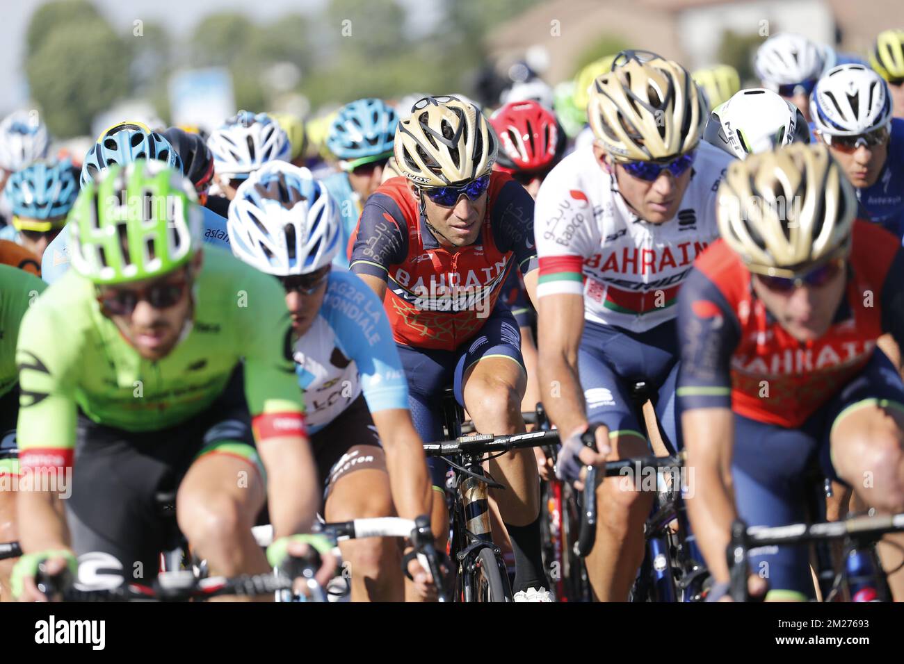 Italian Vincenzo Nibali of Bahrain-Merida pictured during the fourteenth stage of the Giro 2017 cycling tour, 131 km from Castellania to Oropa, Italy, Saturday 20 May 2017. BELGA PHOTO YUZURU SUNADA  Stock Photo