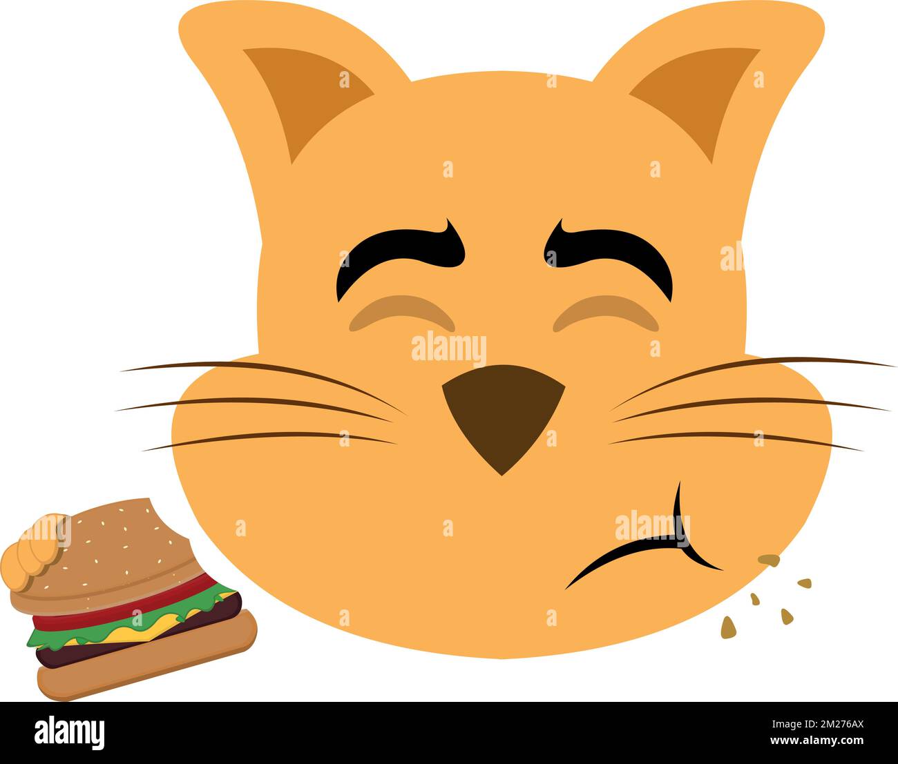 vector illustration of the face of a cartoon cat eating a hamburger Stock Vector