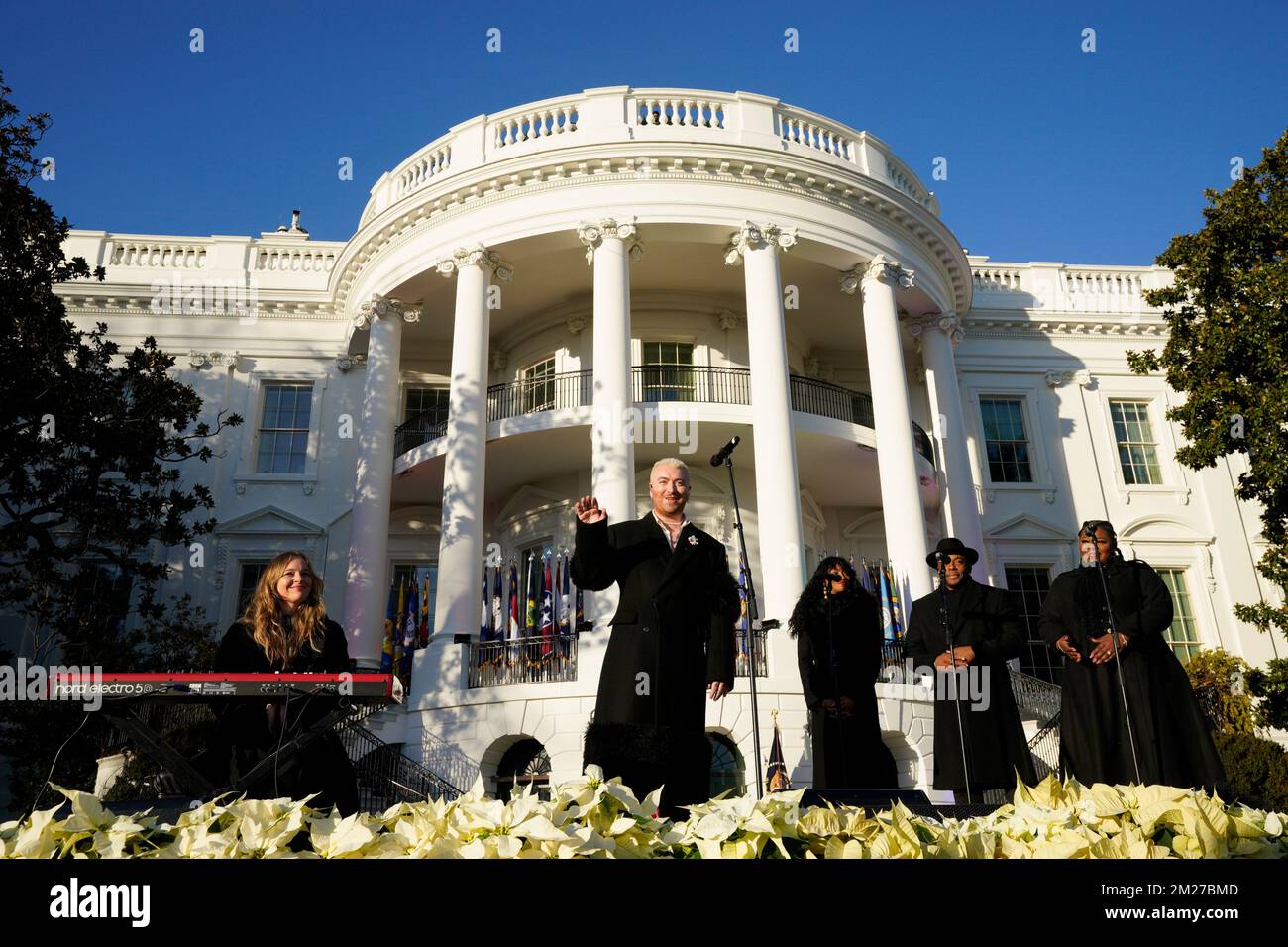 English singer Sam Smith performs during a ceremony with US President Joe Biden to sign the Respect for Marriage Act on the South Lawn of the White House in Washington, DC on December 13, 2022. Credit: Yuri Gripas/Pool via CNP Stock Photo