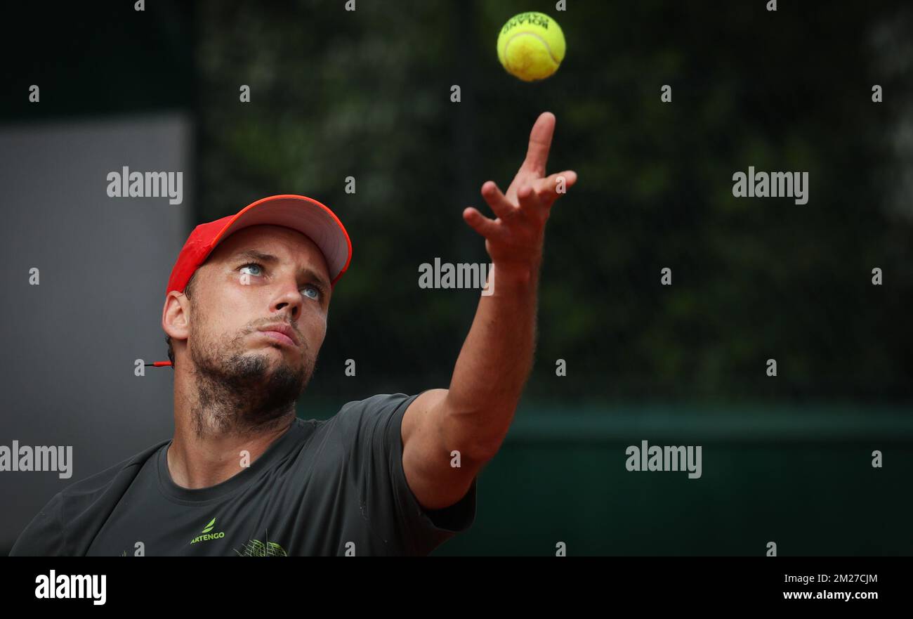 Belgian Steve Darcis pictured during a training practice at the Roland  Garros French Open tennis tournament, in Paris, France, Sunday 28 May 2017.  The Roland Garros Grand Slam takes place from 22