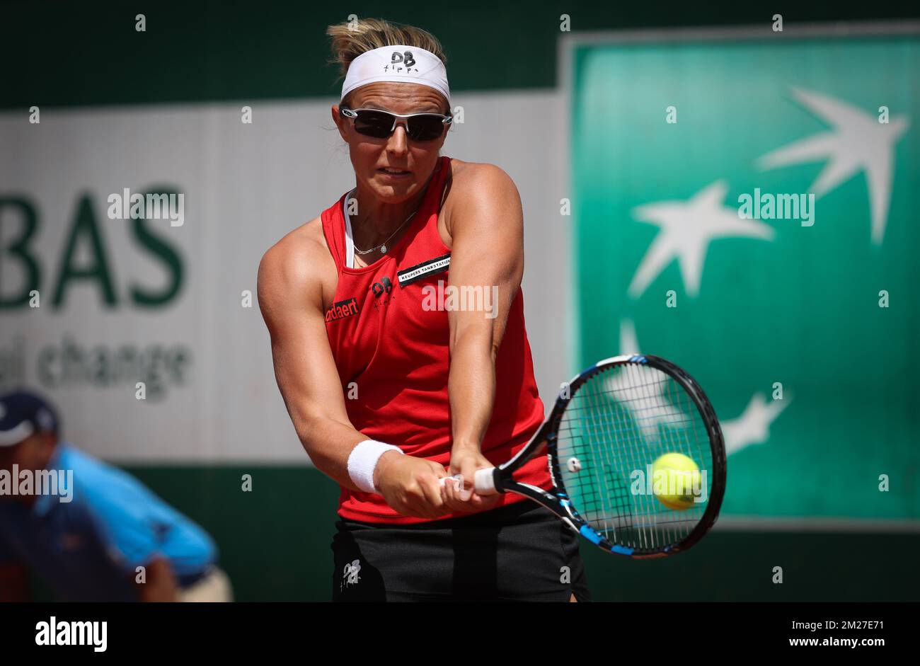 Belgian Kirsten Flipkens looks dejected during a tennis game between Belgian Kirsten Flipkens and Australian Samantha Stosur, in the first round of the women's tournament at the Roland Garros French Open tennis tournament, in Paris, France, Wednesday 31 May 2017. The main table Roland Garros Grand Slam takes place from 29 May to 11 June 2017. BELGA PHOTO VIRGINIE LEFOUR Stock Photo