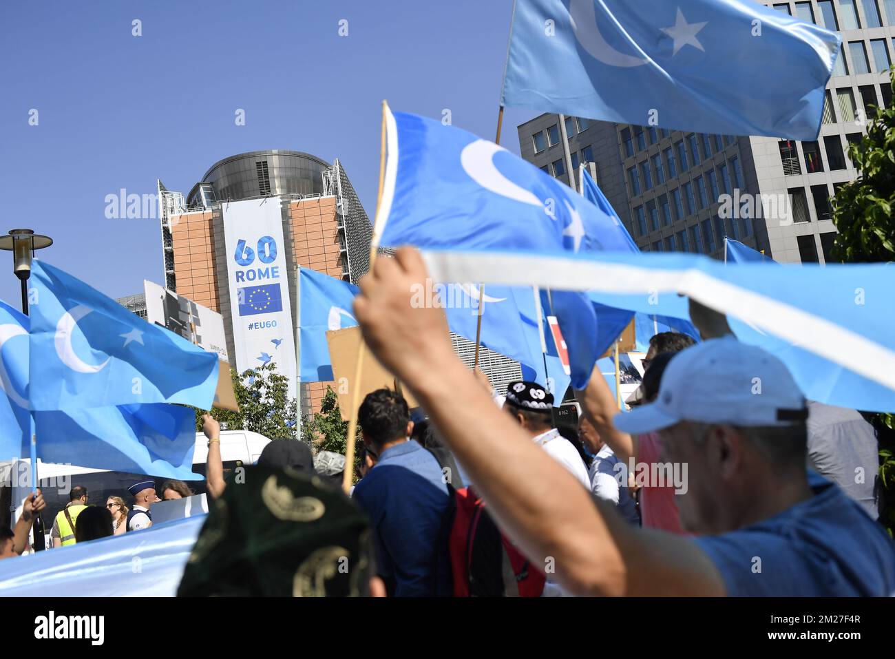 Illustration picture shows an Amnesty International protest against the violation of human rights in China, Friday 02 June 2017 in Brussels, on the occasion of a State Visit of the Chinese Prime Minister. BELGA PHOTO DIRK WAEM  Stock Photo