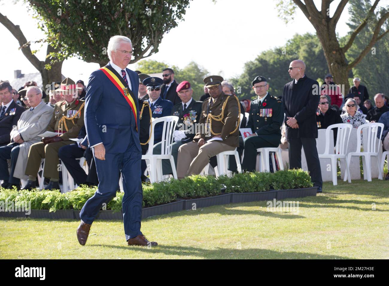 West-Flanders province governor Carl Decaluwe pictured during the New-Zealand National commemoration of the centenary of the battle of Messines ridge, in Mesen (Messines), Wednesday 07 June 2017. Today (07/06/2017) marks the 100th anniversary of the start of the 'Mijnenslag' (Mines Battle) at Mesen, during the first World War. BELGA PHOTO KURT DESPLENTER Stock Photo