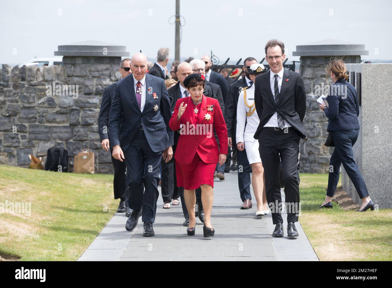 Illustration picture shows people arriving for the commemoration of the centenary of the battle of Messines ridge, at the Island of Ireland Peace Park, in Mesen (Messines), Wednesday 07 June 2017. Today (07/06/2017) marks the 100th anniversary of the start of the 'Mijnenslag' (Mines Battle) at Mesen, during the first World War. BELGA PHOTO KURT DESPLENTER Stock Photo