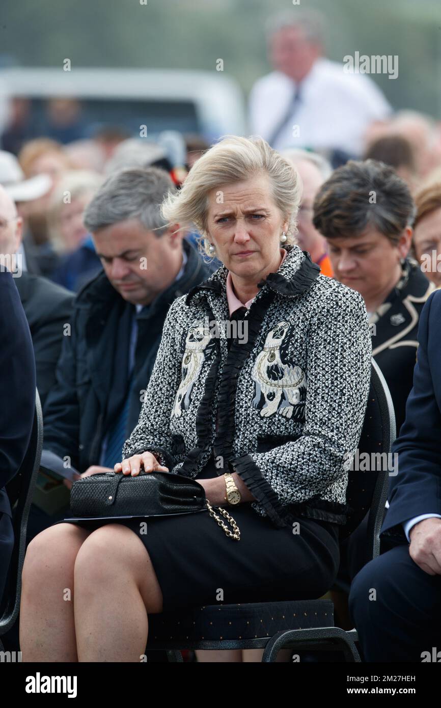 Princess Astrid of Belgium pictured during the commemoration of the centenary of the battle of Messines ridge, at the Island of Ireland Peace Park, in Mesen (Messines), Wednesday 07 June 2017. Today (07/06/2017) marks the 100th anniversary of the start of the 'Mijnenslag' (Mines Battle) at Mesen, during the first World War. BELGA PHOTO KURT DESPLENTER Stock Photo