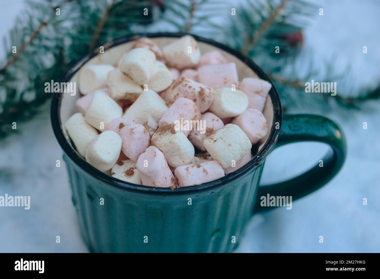 Mug Thermos Hot Chocolate On Cold Stock Photo 96747025