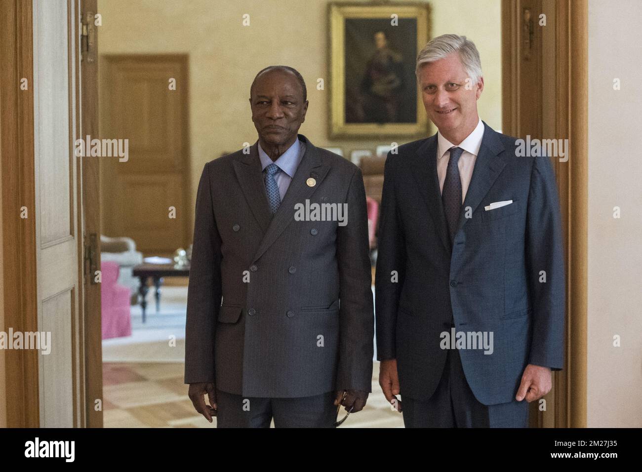 Guinea President Alpha Conde and King Philippe Filip of Belgium