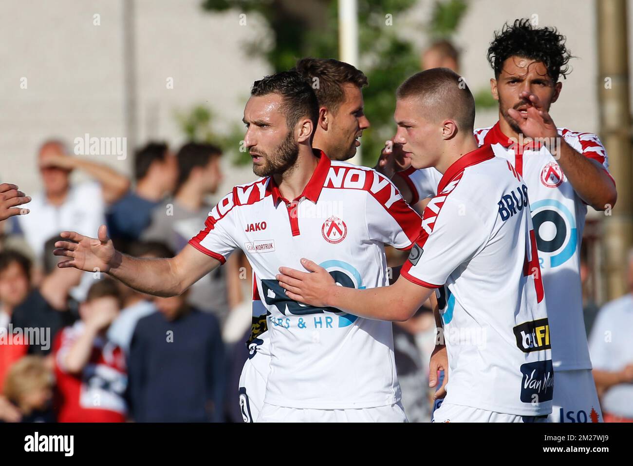 Kortrijk's Idir Ouali celebrates after scoring during a friendly soccer game between KV Kortrijk and Wikings Kortrijk, in Kortrijk, Friday 23 June 2017, the first friendly game of Jupiler Pro League team KVK. BELGA PHOTO BRUNO FAHY Stock Photo
