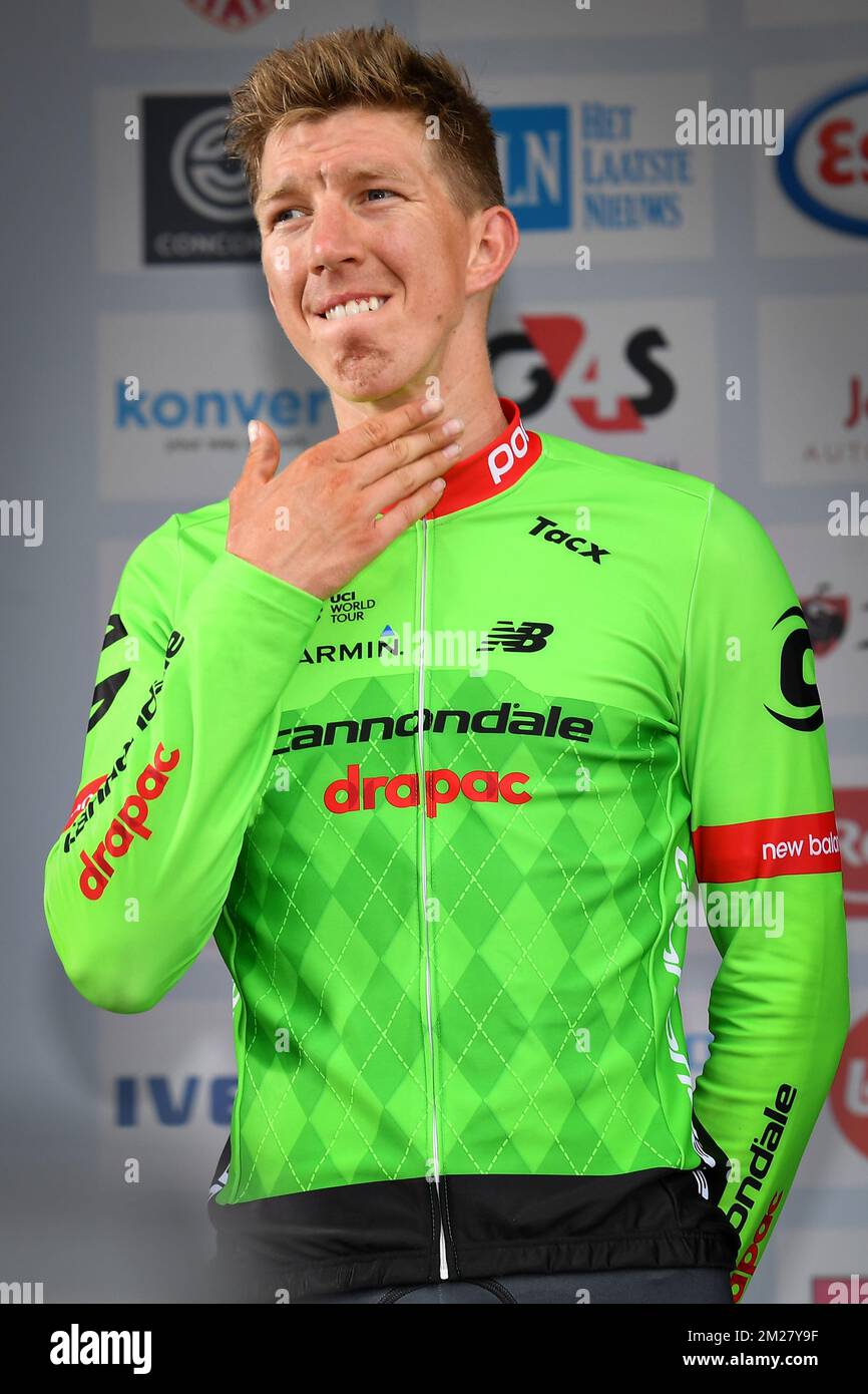 Belgian Sep Vanmarcke of Cannondale Drapac Pro Cycling Team pictured on the podium of the men's elite race at the Belgian cycling championships, Sunday 25 June 2017, in Antwerp. BELGA PHOTO DAVID STOCKMAN Stock Photo