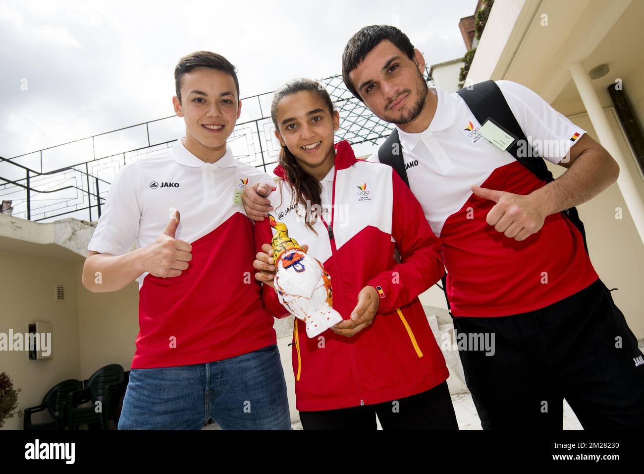 Ian Lodens, Amal Amjahid and Liga Salvatore pictured during a press conference to present the Belgian athletes who will compete at the upcoming 'World Games' event, Friday 30 June 2017, at the Polish embassy in Brussels. The 2017 edition of the World Games multi-sport event is taking place from 20 July to 30 July in Wroclaw, Poland. BELGA PHOTO JASPER JACOBS Stock Photo