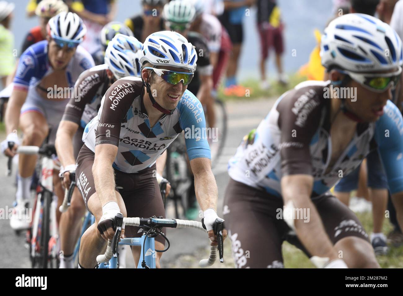 Belgian Jan Bakelants of AG2R La Mondiale pictured in action during the eighth stage of the 104th edition of the Tour de France cycling race, 187,5km from Dole to Station des Rousses, France, Saturday 08 July 2017. This year's Tour de France takes place from July first to July 23rd. BELGA PHOTO YORICK JANSENS  Stock Photo