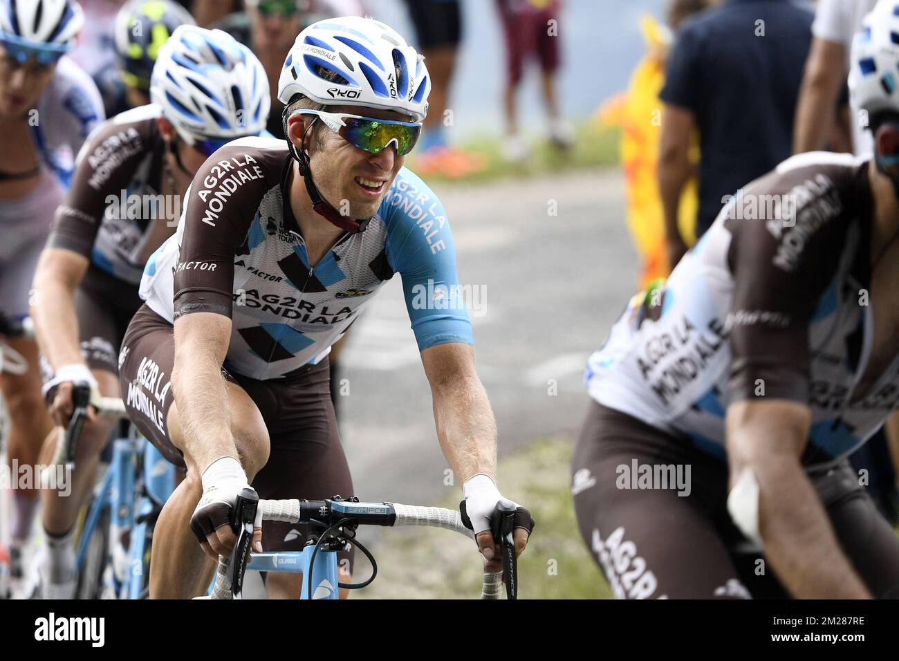 Belgian Jan Bakelants of AG2R La Mondiale pictured in action during the eighth stage of the 104th edition of the Tour de France cycling race, 187,5km from Dole to Station des Rousses, France, Saturday 08 July 2017. This year's Tour de France takes place from July first to July 23rd. BELGA PHOTO YORICK JANSENS Stock Photo