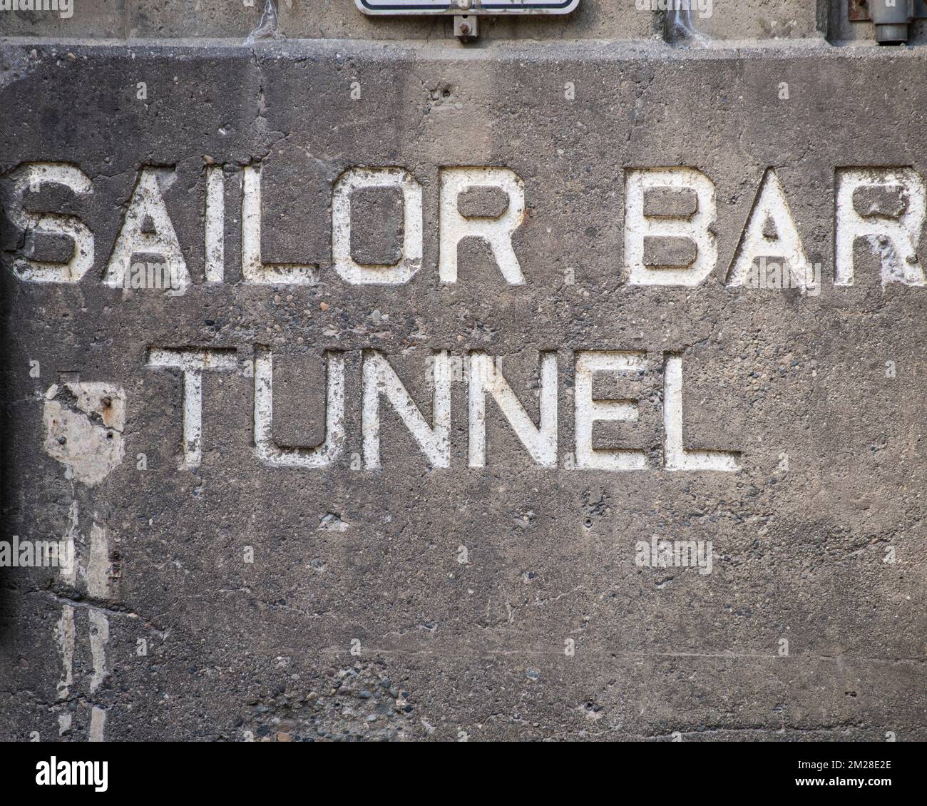 Sign of Sailor Bar Tunnel located between Yale and Spuzzum, British Columbia, Canada Stock Photo
