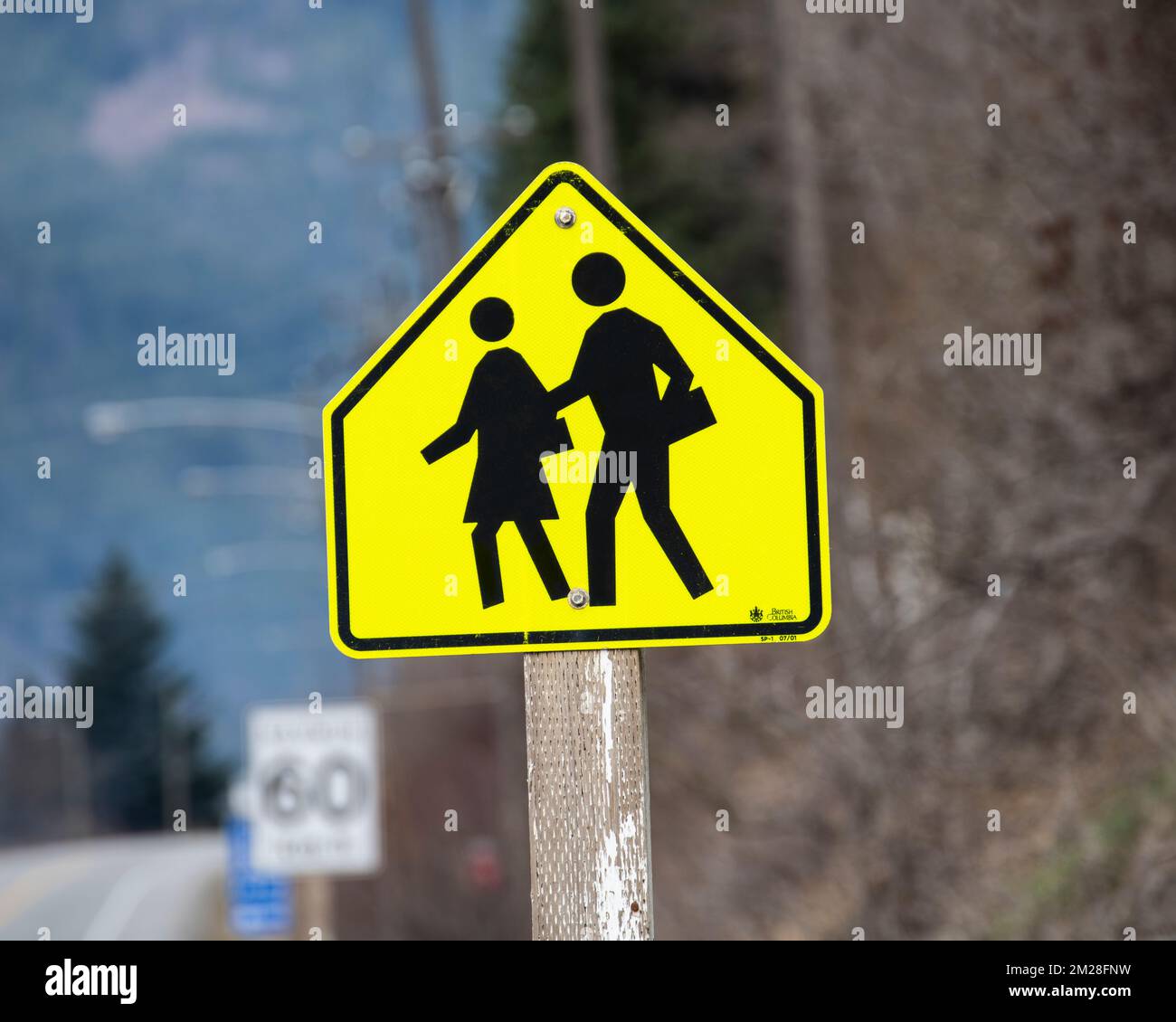 School zone sign in North Bend, British Columbia, Canada Stock Photo