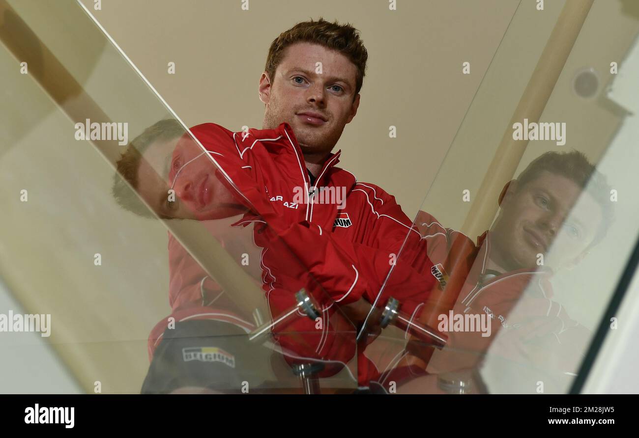 Belgian swimmer Louis Croenen poses for the photographer ahead of the