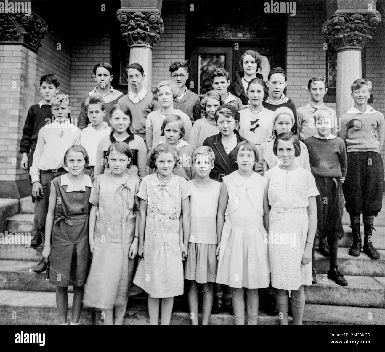 Children on the steps of the Granville Public Library , School children