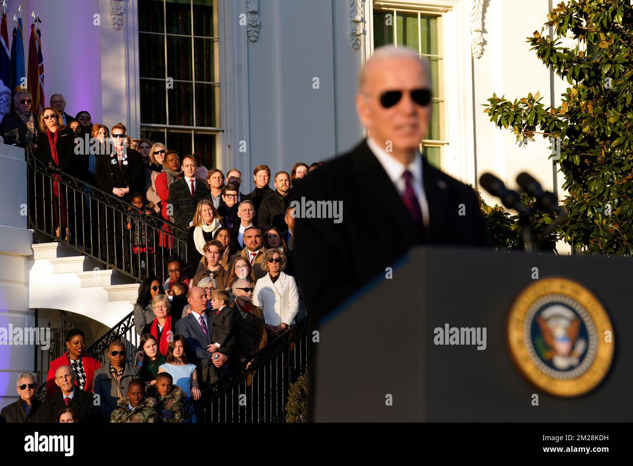 Invited guests look on as United States President Joe Biden hosts a ceremony to sign the Respect for Marriage Act on the the South Lawn of the White House in Washington, DC on December 13, 2022. Credit: Yuri Gripas/Pool via CNP Stock Photo