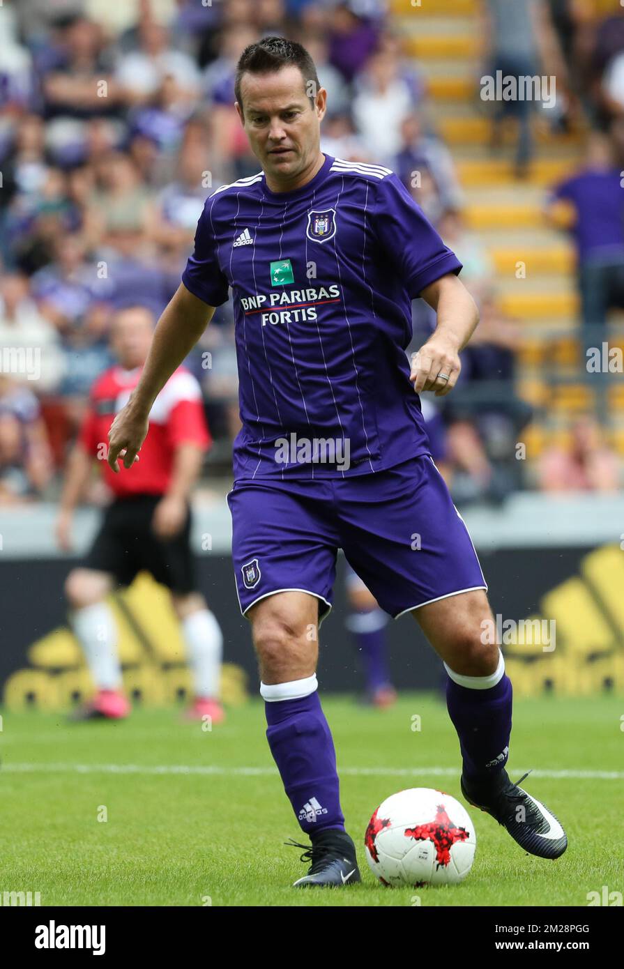 Gilles De Bilde pictured in action during a derby Legends game between RSCA and RWDM at the fan day of soccer team RSC Anderlecht, Sunday 30 July 2017 in Anderlecht, Brussels. BELGA PHOTO VIRGINIE LEFOUR Stock Photo