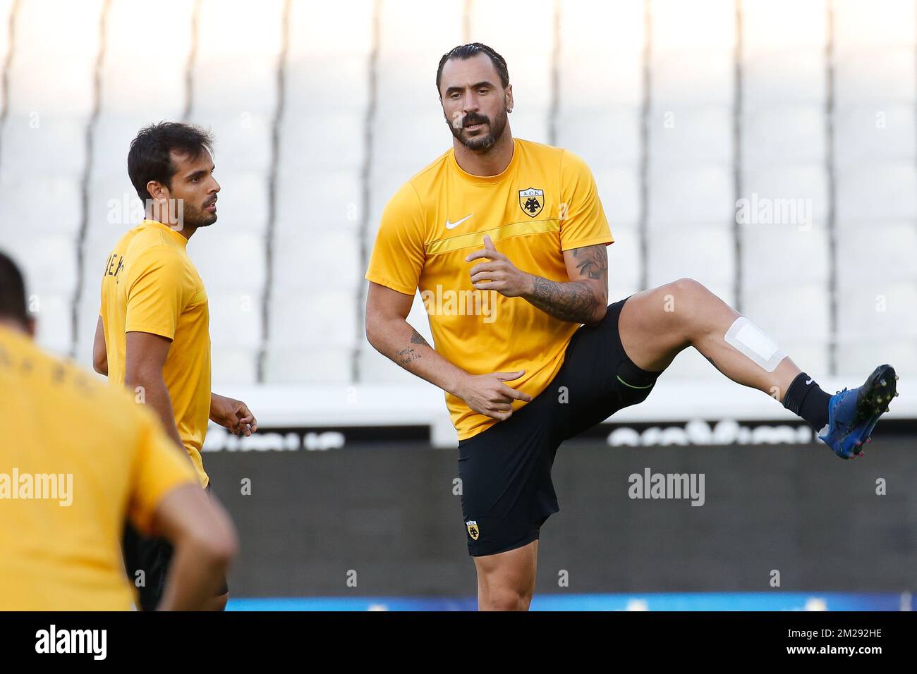 AEK's Hugo Almeida pictured during a training session of Greek soccer club AEK Athens F.C., Wednesday 16 August 2017 in Brugge. The team is preparing for tomorrow's game against Belgian team Club Brugge KSV, the first leg of the first playoff round for the UEFA Europa League competition. BELGA PHOTO BRUNO FAHY Stock Photo