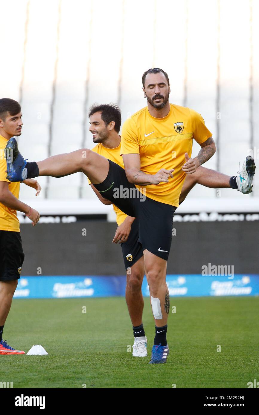 AEK's Hugo Almeida pictured during a training session of Greek soccer club AEK Athens F.C., Wednesday 16 August 2017 in Brugge. The team is preparing for tomorrow's game against Belgian team Club Brugge KSV, the first leg of the first playoff round for the UEFA Europa League competition. BELGA PHOTO BRUNO FAHY Stock Photo