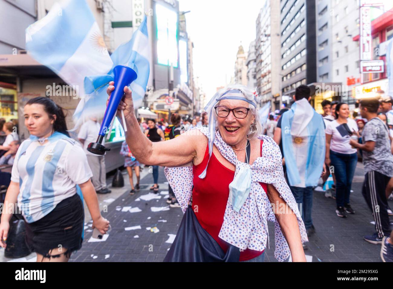 Buenos Aires, Buenos Aires, Argentina. 13th Dec, 2022. The national team qualified for the 2022 World Cup final in Qatar, after beating Croatia 3-0.The ''Flea'' reached 11 goals and surpassed the historical mark of 10 by Gabriel Batistuta. The videos of the goals of Messi and JuliÃ¡n Ãlvarez. The National Team will face France or Morocco in the final of the Qatar 2022 World Cup. (Credit Image: © Virginia Chaile/ZUMA Press Wire) Stock Photo