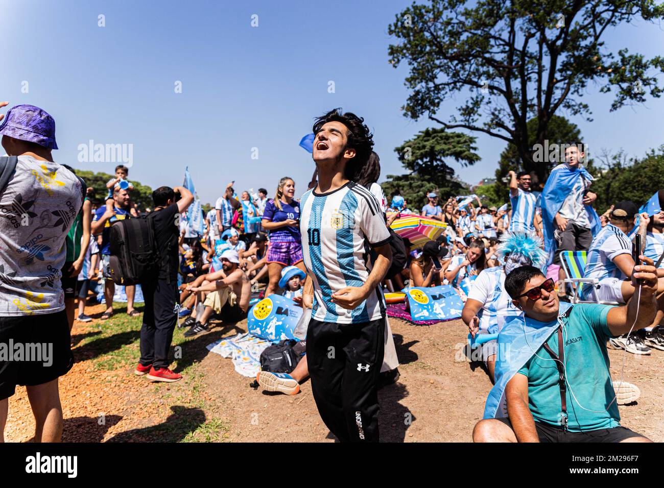Buenos Aires, Buenos Aires, Argentina. 13th Dec, 2022. The national team qualified for the 2022 World Cup final in Qatar, after beating Croatia 3-0.The ''Flea'' reached 11 goals and surpassed the historical mark of 10 by Gabriel Batistuta. The videos of the goals of Messi and JuliÃ¡n Ãlvarez. The National Team will face France or Morocco in the final of the Qatar 2022 World Cup. (Credit Image: © Virginia Chaile/ZUMA Press Wire) Stock Photo