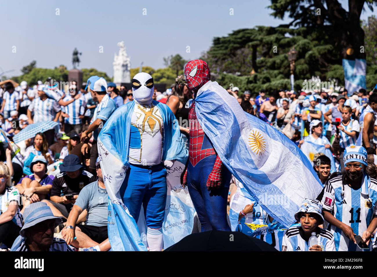 Buenos Aires, Buenos Aires, Argentina. 13th Dec, 2022. The national team qualified for the 2022 World Cup final in Qatar, after beating Croatia 3-0.The ''Flea'' reached 11 goals and surpassed the historical mark of 10 by Gabriel Batistuta. The videos of the goals of Messi and JuliÃ¡n Ãlvarez. The National Team will face France or Morocco in the final of the Qatar 2022 World Cup. (Credit Image: © Virginia Chaile/ZUMA Press Wire) Stock Photo