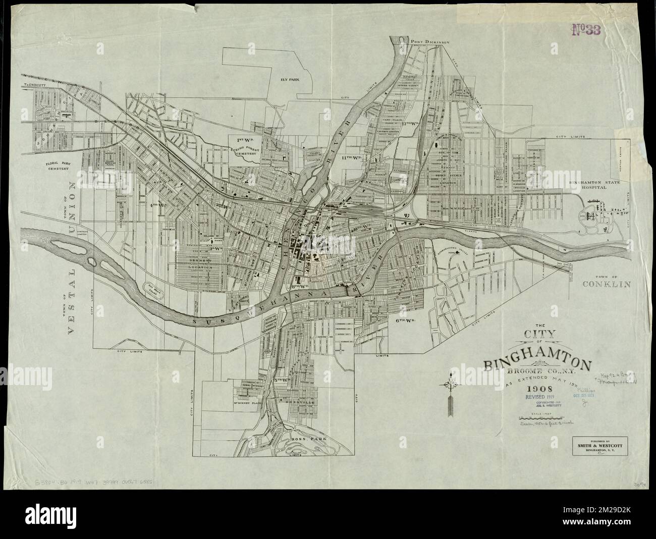 The city of Binghamton, Broome Co., N.Y as extended May 19th, 1908 , Binghamton N.Y., Maps