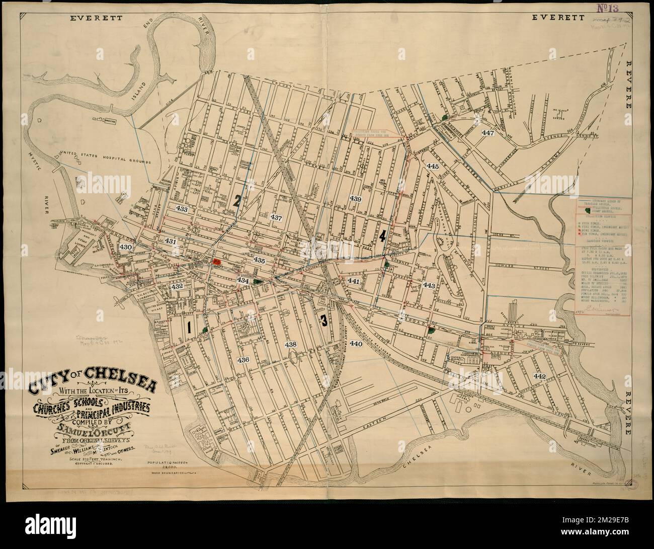 City of Chelsea with the location of its churches, schools and