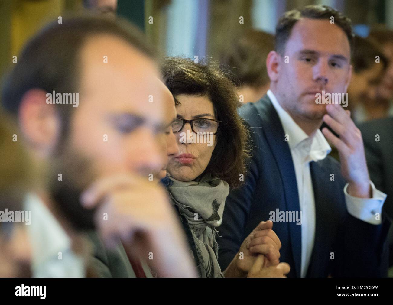 Joelle Milquet and David Weytsman pictured during a meeting of the city council of Brussels, in Brussels city hall, Monday 11 September 2017.This is the first council with new mayor. BELGA PHOTO BENOIT DOPPAGNE Stock Photo