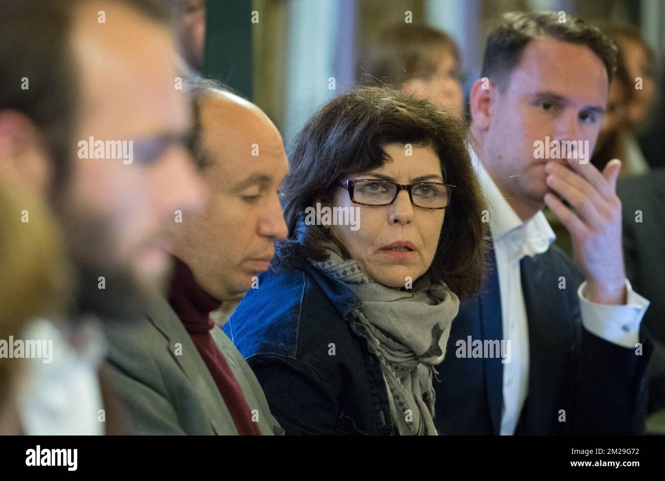 Joelle Milquet and David Weytsman pictured during a meeting of the city council of Brussels, in Brussels city hall, Monday 11 September 2017.This is the first council with new mayor. BELGA PHOTO BENOIT DOPPAGNE Stock Photo