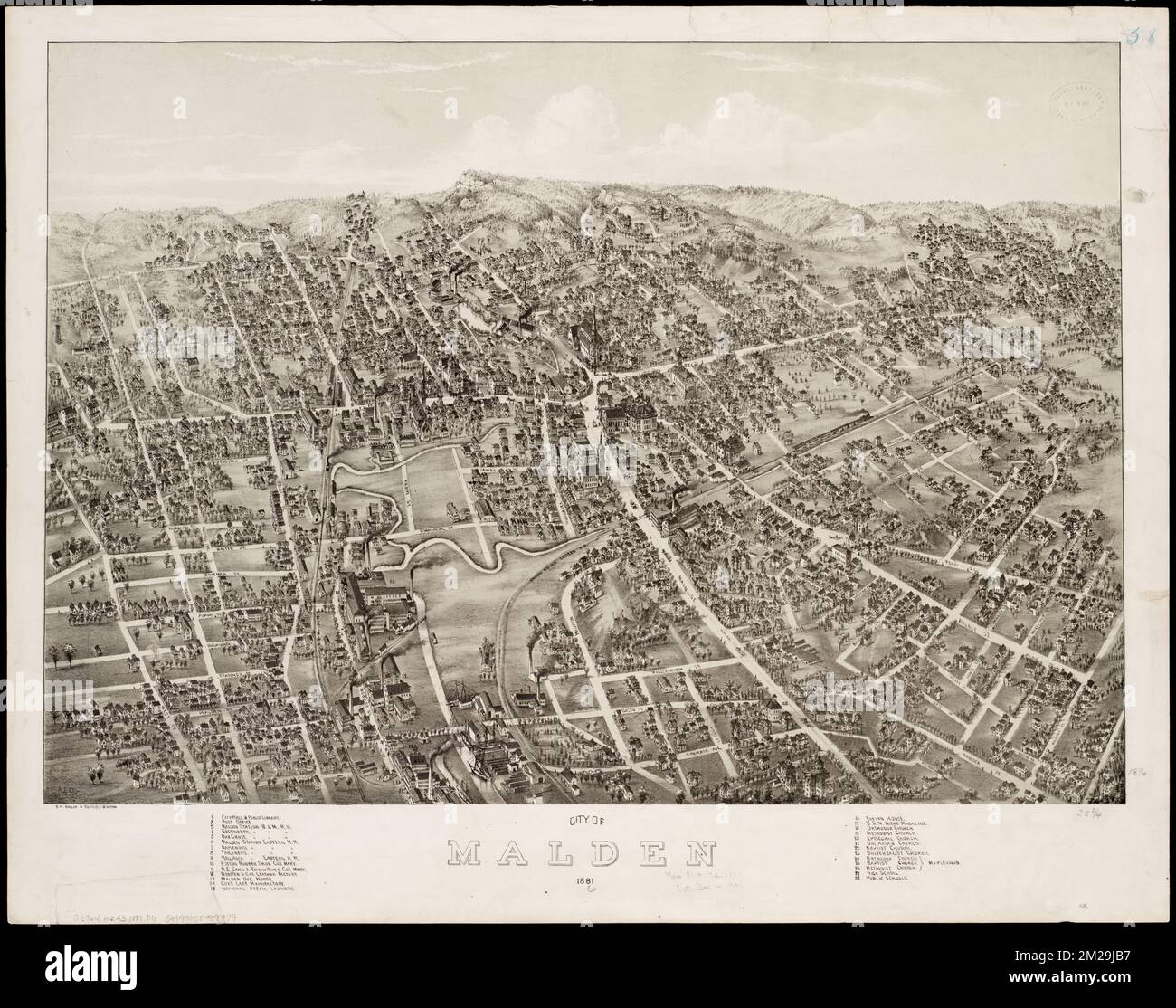 City of Malden 1881 Malden - City Of Malden 1881 Malden Mass Aerial Views Norman B Leventhal Map Center Collection 2M29JB7 