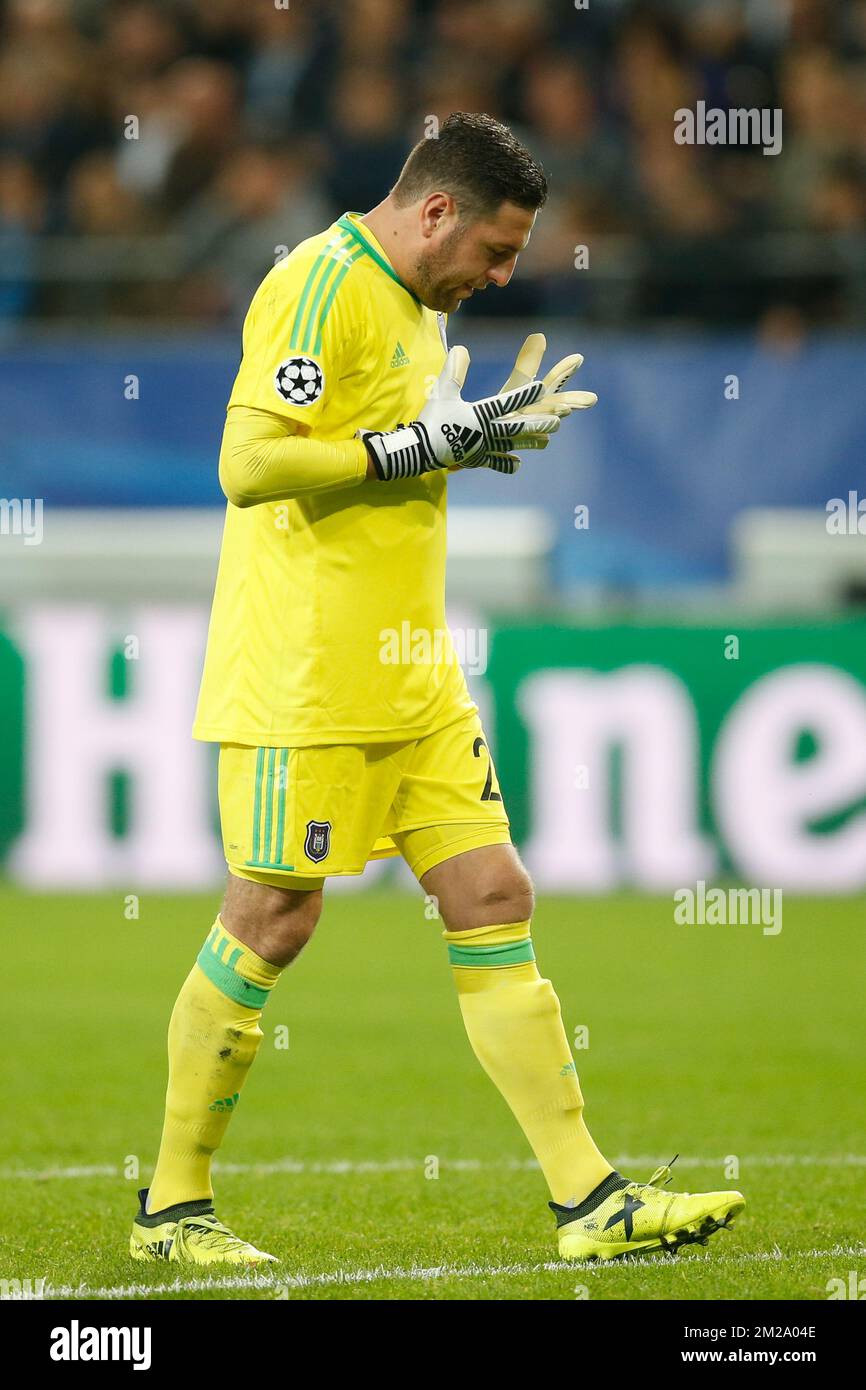 Anderlecht's goalkeeper Frank Boeckx looks dejected during the second game in the group stage (Group B) of the UEFA Champions League competition between Belgian soccer team RSC Anderlecht and Scottish Celtic FC, Wednesday 27 September 2017 in Brussels. BELGA PHOTO BRUNO FAHY Stock Photo