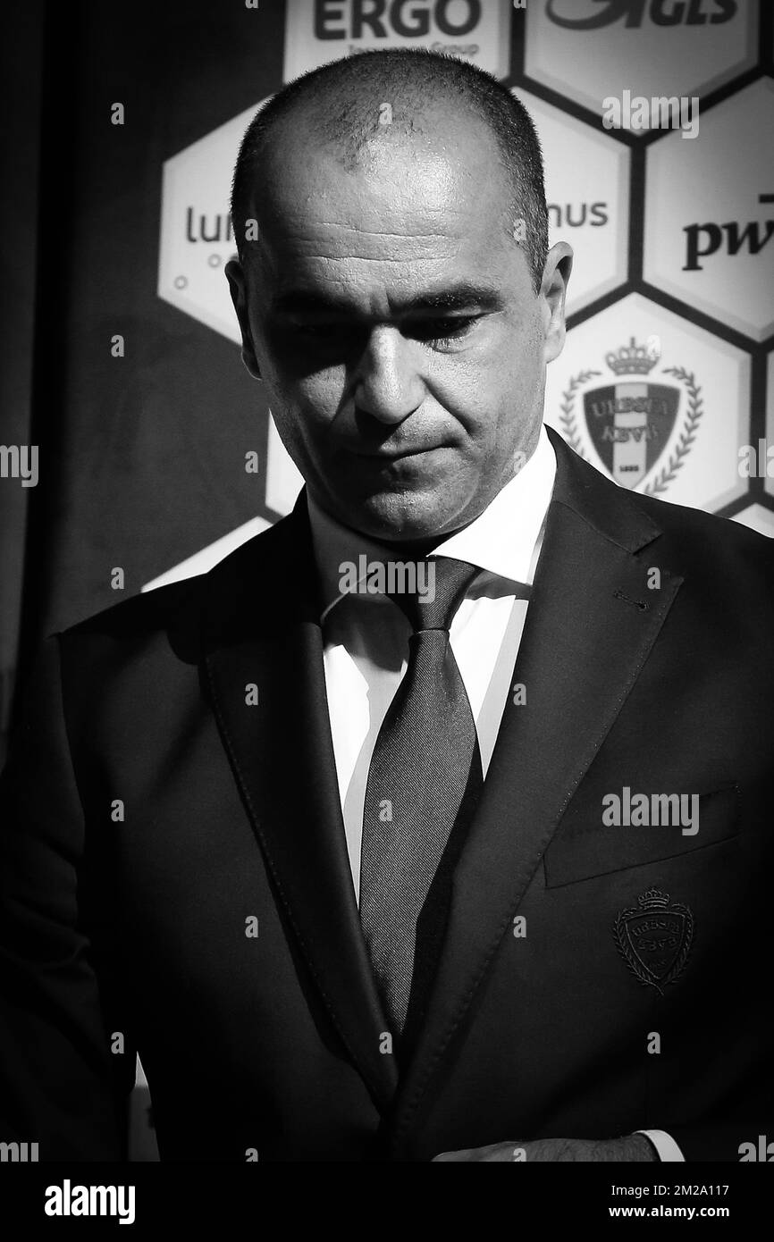 Belgium's head coach Roberto Martinez pictured during a press conference of Belgian national soccer team Red Devils to announce the selection for the upcoming games, Friday 29 September 2017 in Brussels. The Red Devils will play a World Championships 2018 Qualification game against Bosnia on October 7th and against Cyprus on October 10th. BELGA PHOTO BRUNO FAHY Stock Photo
