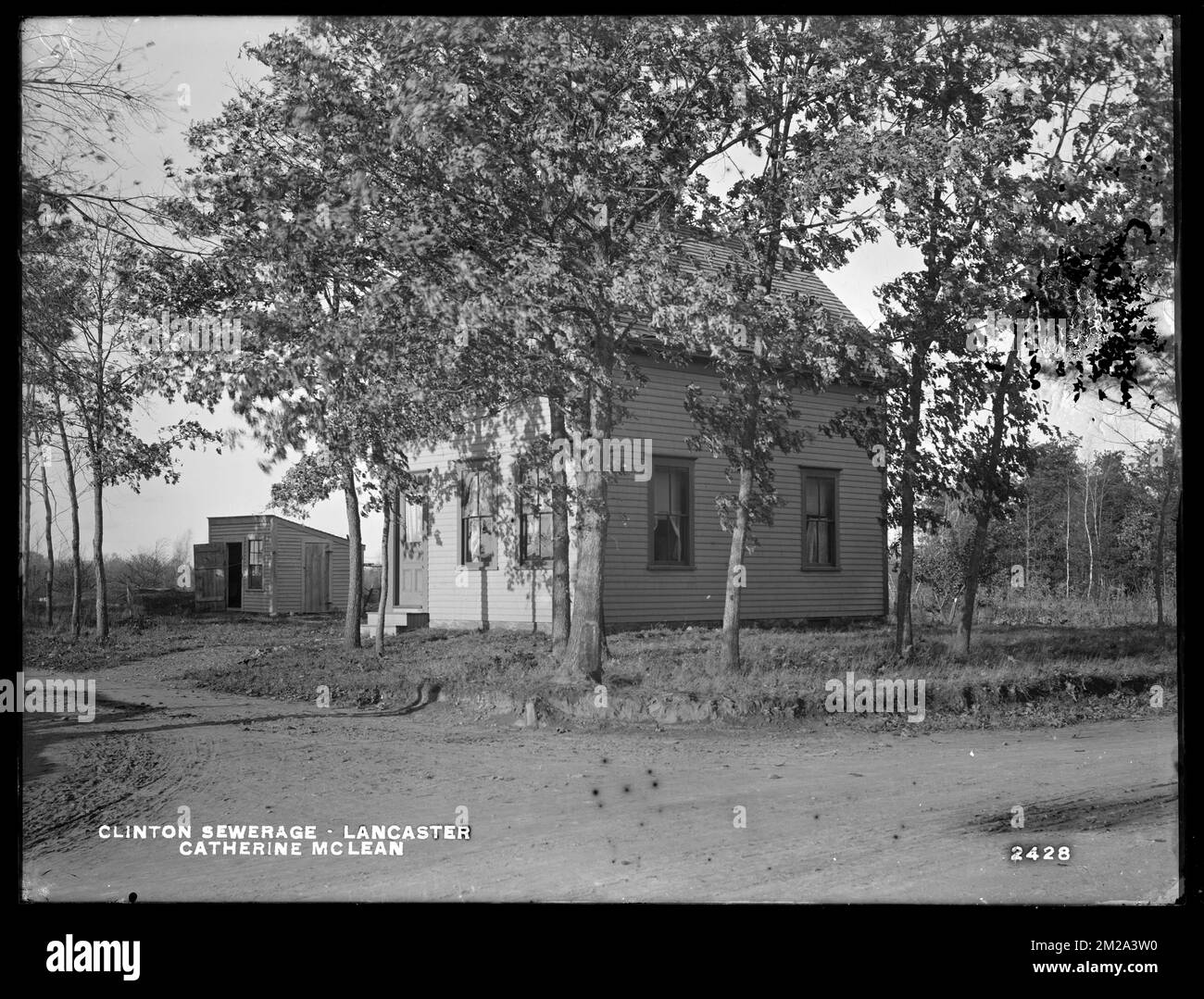 Clinton Sewerage, Catherine McLean's house, on the west side of High Street, corner of Mill Street, from the east and from the south, Lancaster, Mass., Nov. 7, 1898 , waterworks, reservoirs water distribution structures, real estate Stock Photo