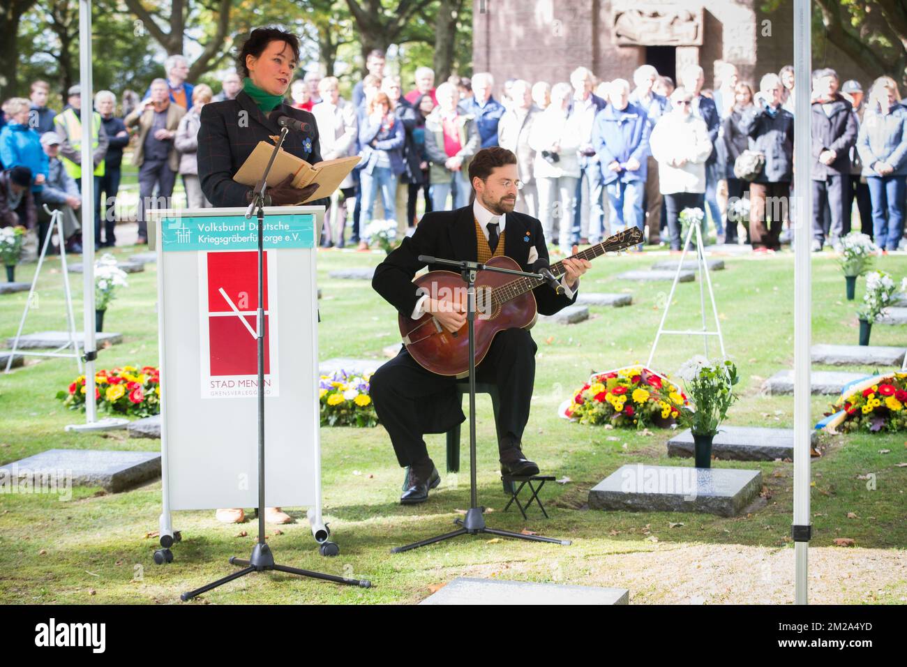 Illustration picture shows a ceremony for the centenary of the German military cemetery called MenenWald, in Menen, Friday 06 October 2017. The cemetary was restored and there is a new exhibition in the entrance of the cemetery. BELGA PHOTO KURT DESPLENTER Stock Photo