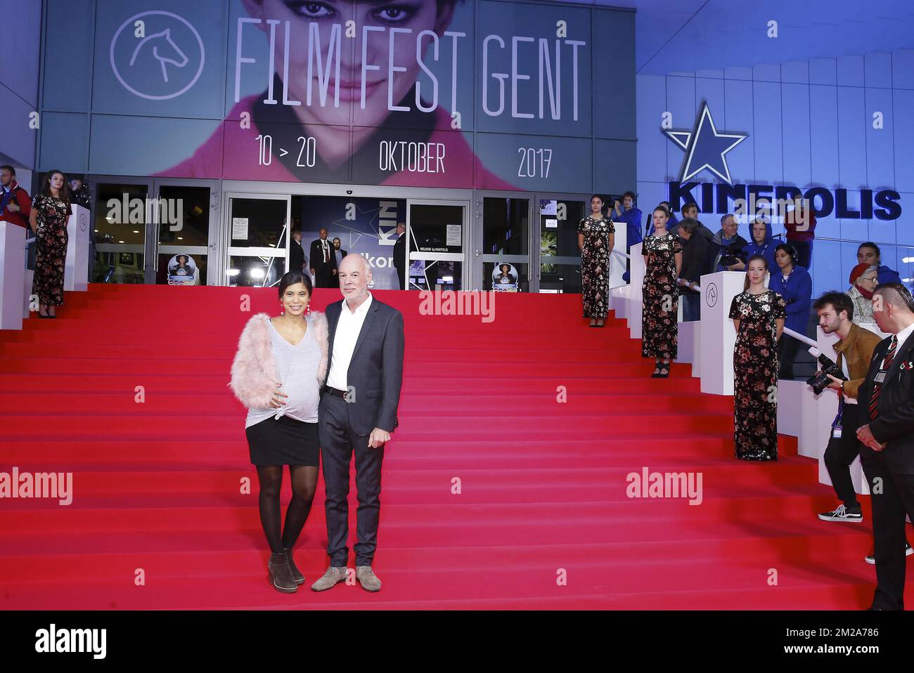 Juliette Navis and director Philippe Van Leeuw pictured during the opening of the 44th 'Film Fest Gent', film festival in Gent, with Belgian film 'Insyriated', Tuesday 10 October 2017. BELGA PHOTO NICOLAS MAETERLINCK Stock Photo