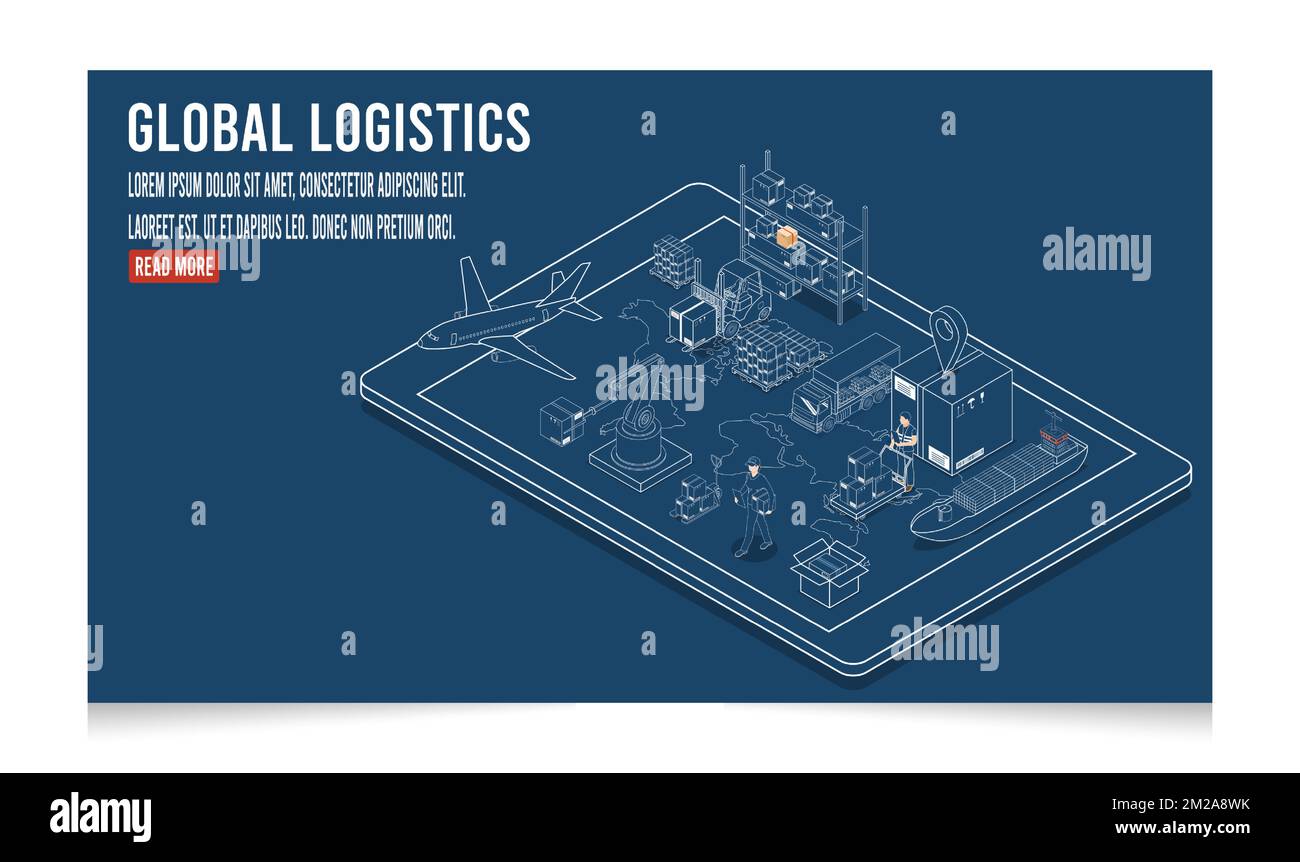 3D isometric Global logistics network concept with Transportation