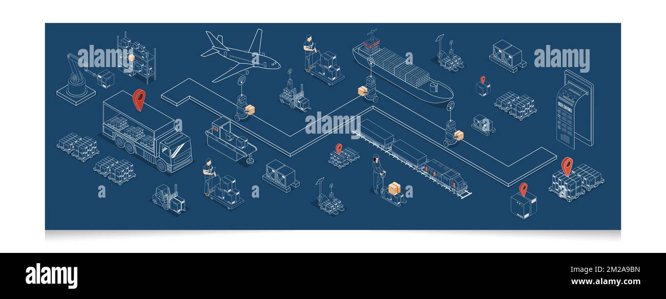3D isometric Global logistics network concept with Transportation