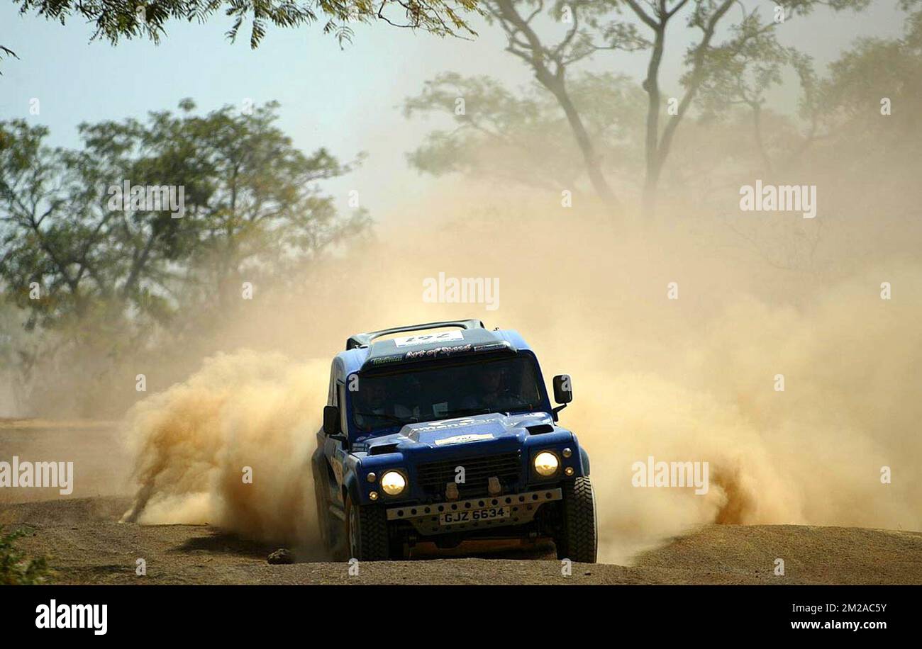 Belgium's Jacky Loomans and Marc Lauwers steer their Land Rover during the 12th stage of the 26th Dakar rally raid, between Bobo-Dioulasso in Burkina Fasso and Bamako in Mali. Stock Photo