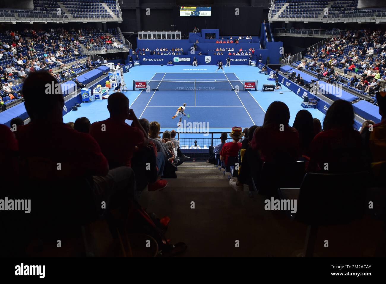 Illustration picture taken during a 1/8 finals game between Belgian Steve Darcis (ATP 65) and German Cedrik-Marcel Stebe (ATP 80) on the third day of the ATP Antwerp tennis tournement on hard court, Wednesday 18 October 2017, in Antwerp. BELGA PHOTO LUC CLAESSEN Stock Photo