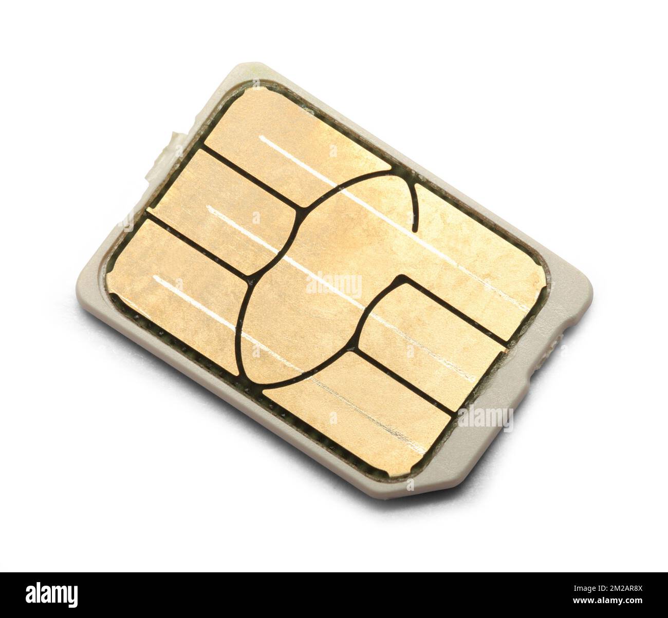 Used Phone SIM Card Cut Out on White. Stock Photo