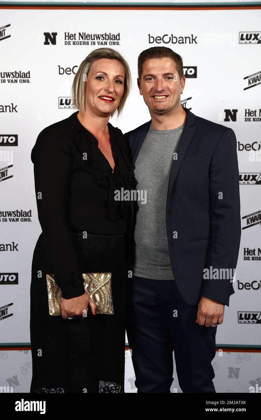 Belgian Frederik Willems, Sports director of Lotto Soudal and Elke De  Vreese, wife of Frederik Willems pose for the photographer during the 15th  edition of the 'Gala van de Flandrien 2017' award