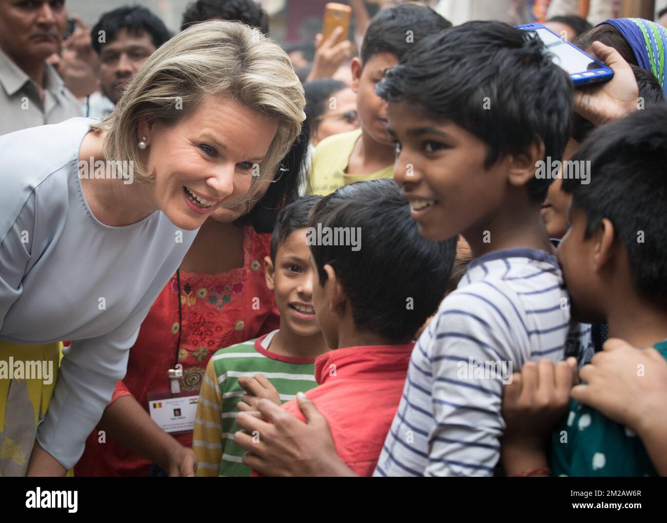 Queen Mathilde of Belgium meets people as she leaves the women Empowerment  Dakshinpuri field on the third day of the state visit of the Belgian royal couple  to India, Wednesday 08 November