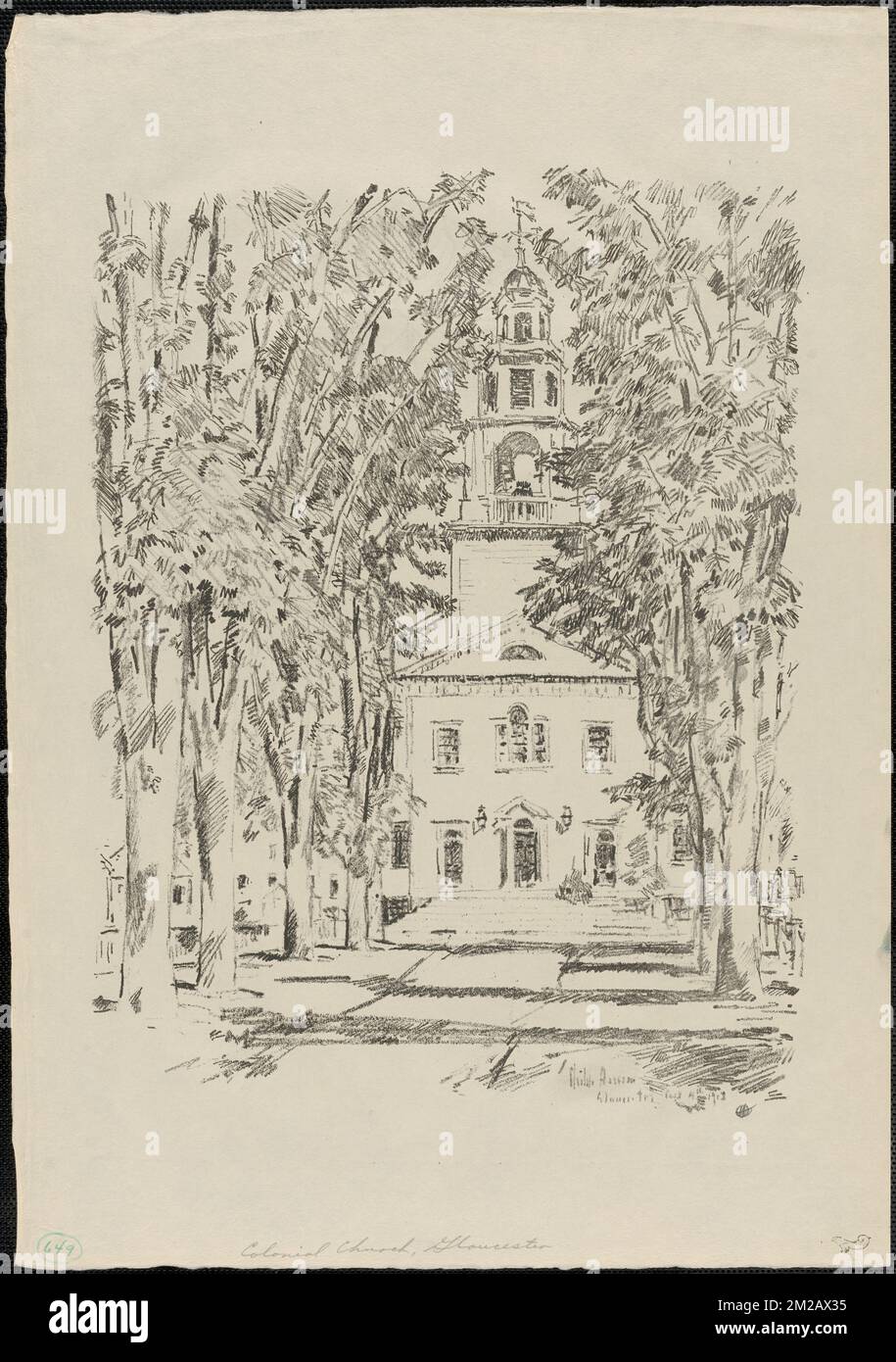 Colonial church, Gloucester , Churches, Trees, Walkways. Childe Hassam ...
