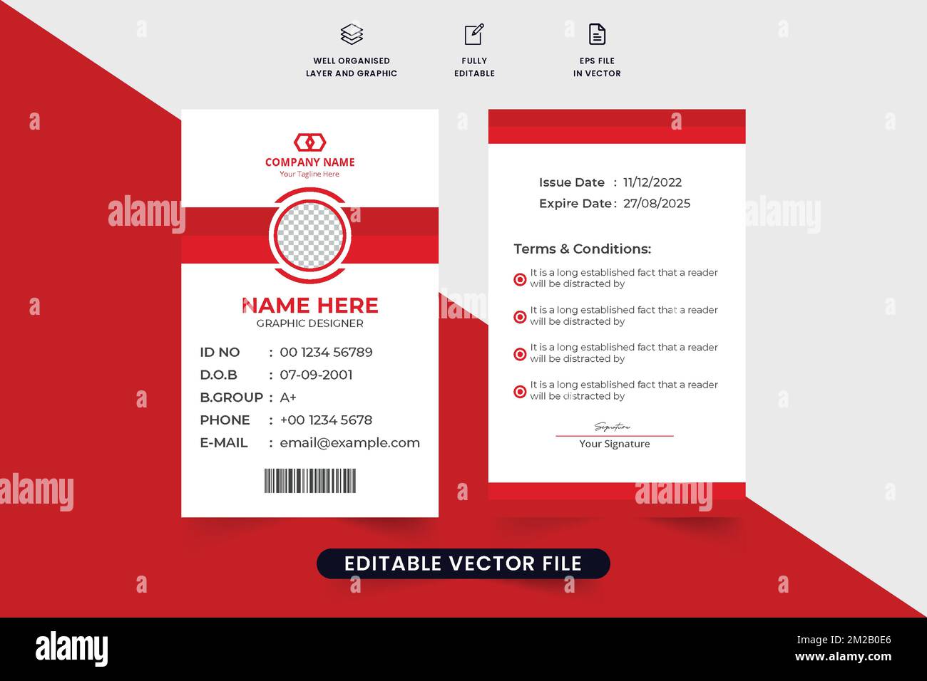 Employee and student identification card design with photo place