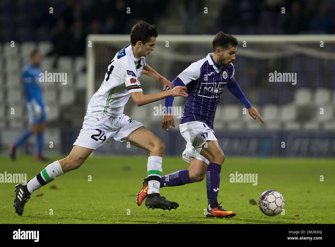 OHL's Jarno Libert and Beerschot's Hernan Losada pictured during the