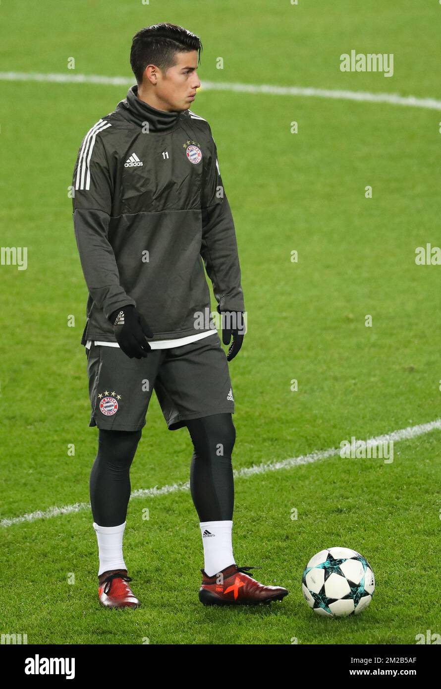 Bayern's James Rodriguez pictured during a training of German soccer team Bayern Munich, Tuesday 21 November 2017 in Brussels. Tomorrow Anderlecht is playing a game in the group stage (Group B) of the UEFA Champions League competition against Belgian RSC Anderlecht. BELGA PHOTO VIRGINIE LEFOUR Stock Photo