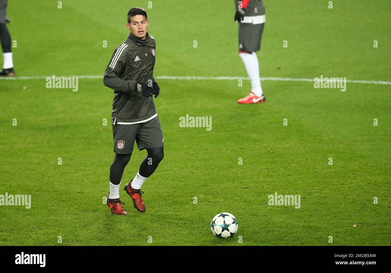 Bayern's James Rodriguez pictured during a training of German soccer team Bayern Munich, Tuesday 21 November 2017 in Brussels. Tomorrow Anderlecht is playing a game in the group stage (Group B) of the UEFA Champions League competition against Belgian RSC Anderlecht. BELGA PHOTO VIRGINIE LEFOUR Stock Photo